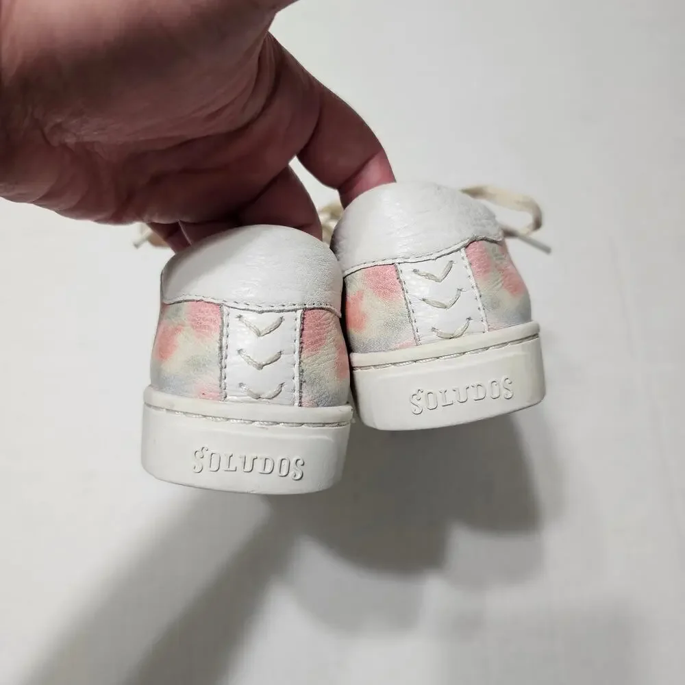 SOLUDOS The Ibiza Classic Sneaker Leather Floral Pink White Size 6.5